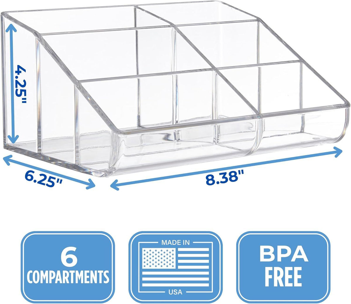 Clear Divided Vanity Organizer for Cosmetics and Brushes