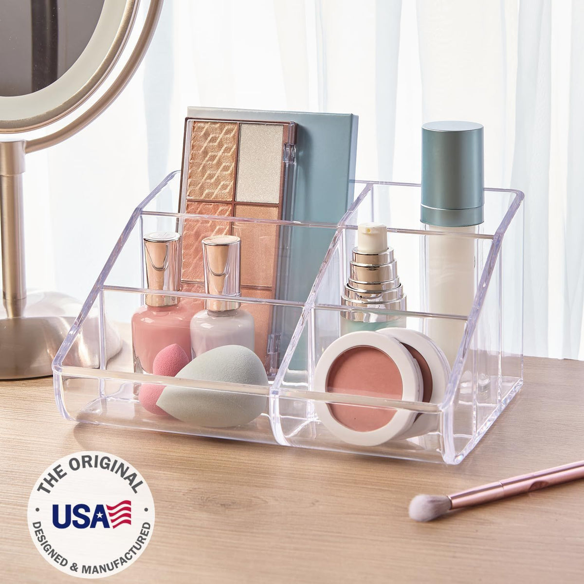 Clear Divided Vanity Organizer for Cosmetics and Brushes