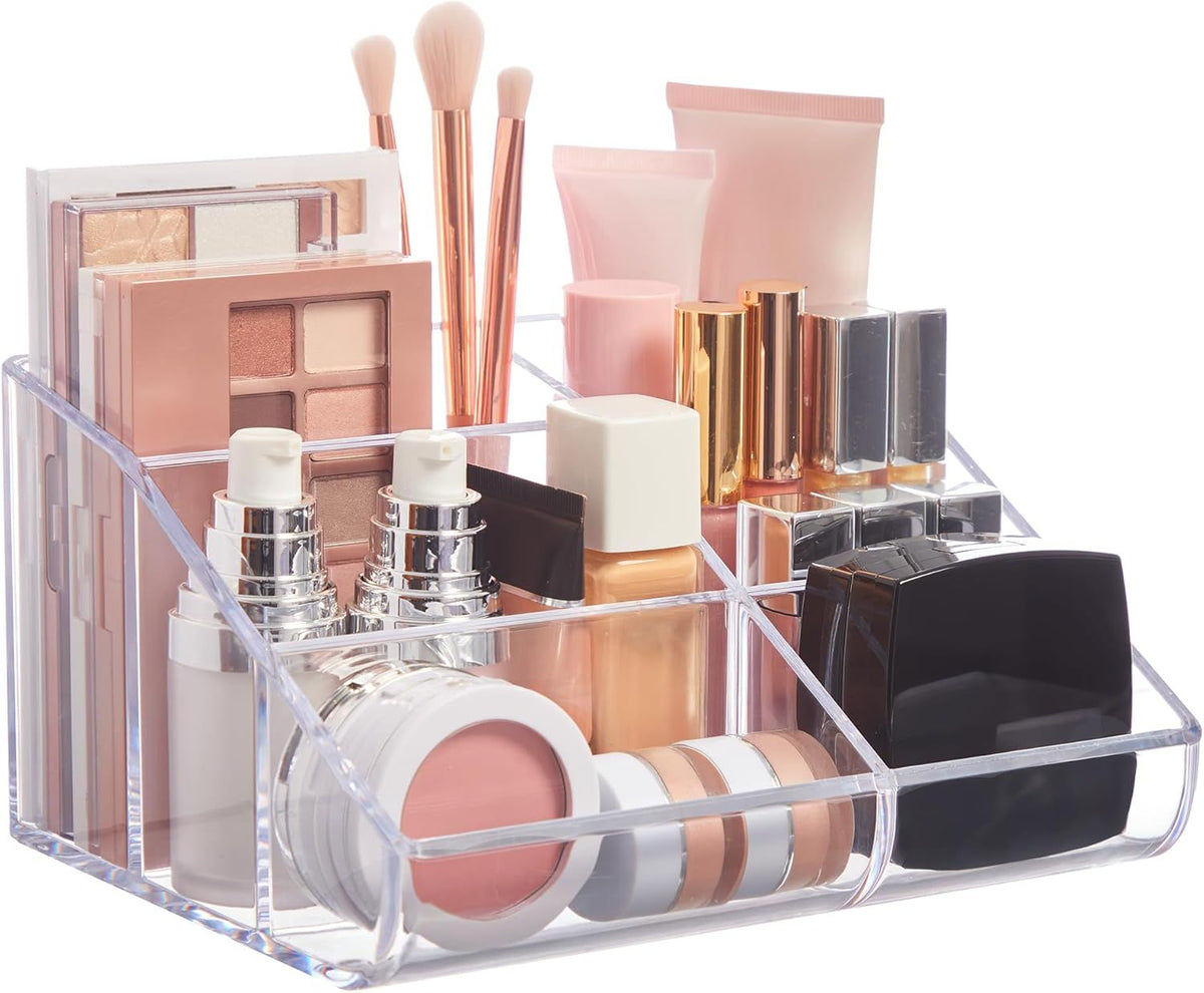 Clear Divided Vanity Organizer for Cosmetics and Brushes