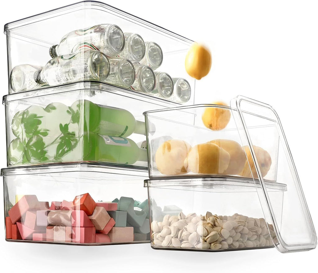 Five Clear Lidded Bins for Cabinet and Pantry Organization
