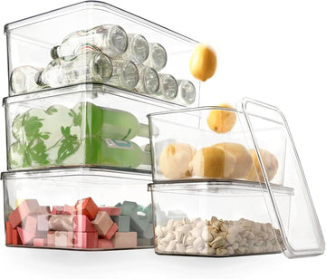 Five Clear Lidded Bins for Cabinet and Pantry Organization