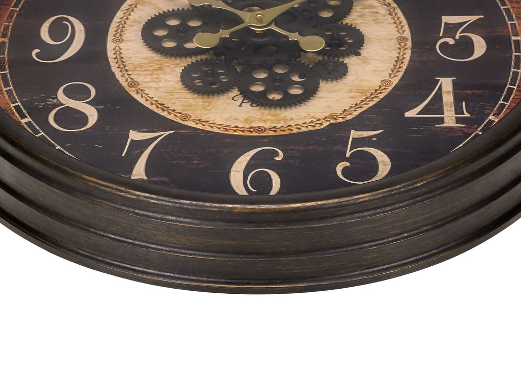 Clocks, Round, Gear Mechanism, Wall Clock, Brown, Traditional