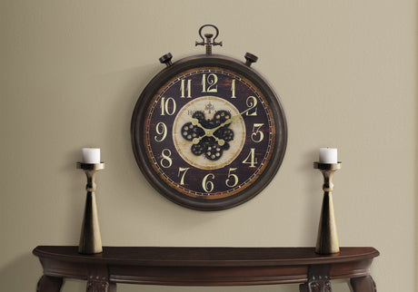 Clocks, Round, Gear Mechanism, Wall Clock, Brown, Traditional