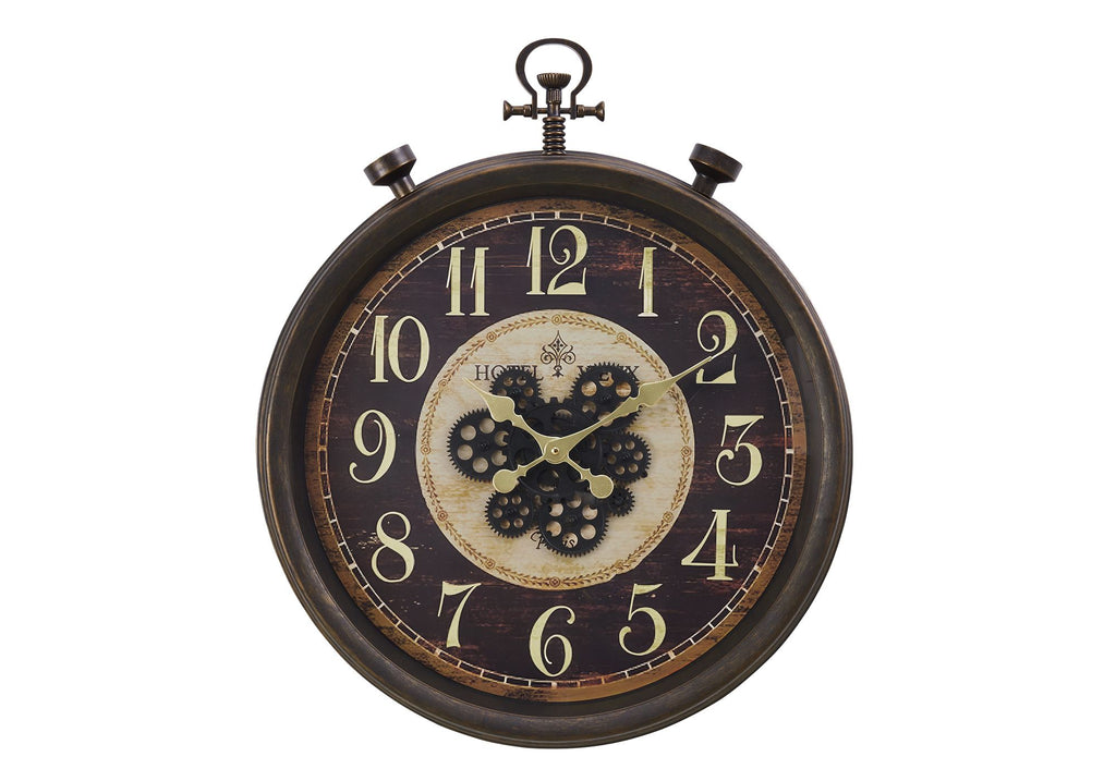 Clocks, Round, Gear Mechanism, Wall Clock, Brown, Traditional