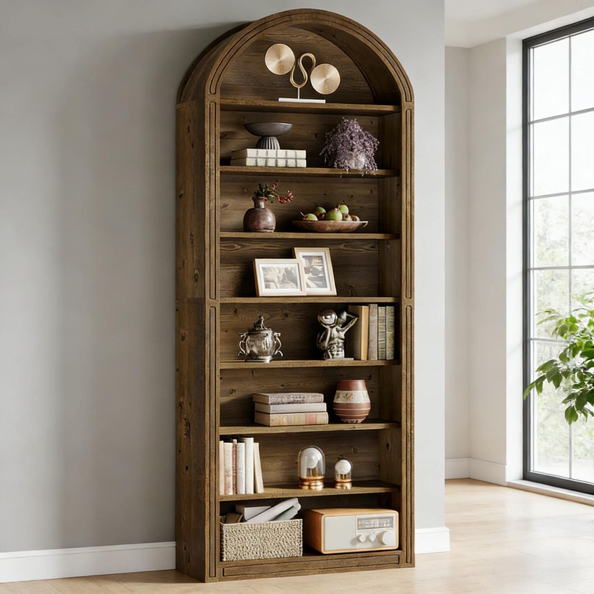 8-Tier Arched Bookshelf for Living Room or Study Storage