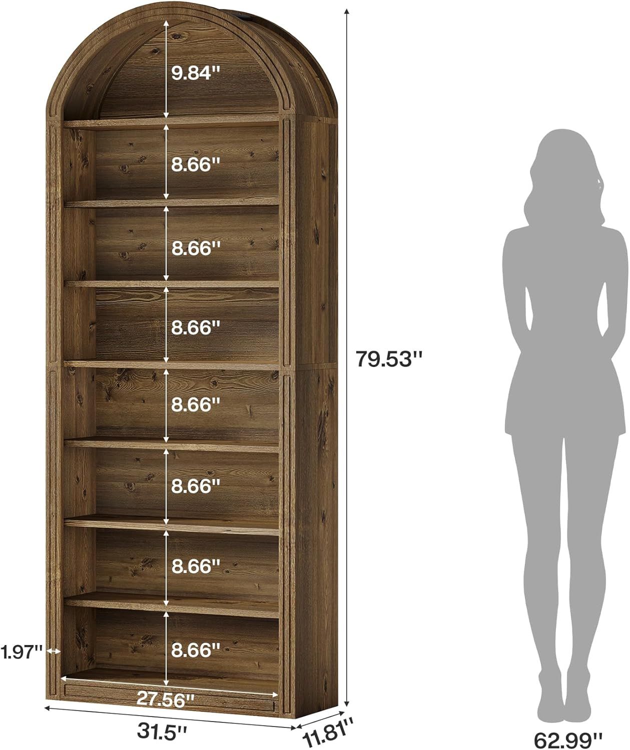 8-Tier Arched Bookshelf for Living Room or Study Storage