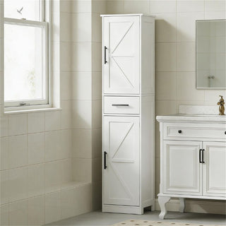Tall Bathroom Storage Cabinet with Barn Doors and Farmhouse Charm