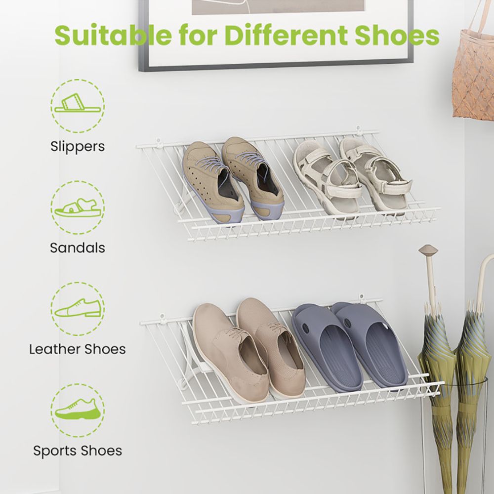 Wall-Mounted Wire Closet Shoe Shelves, Set of Two