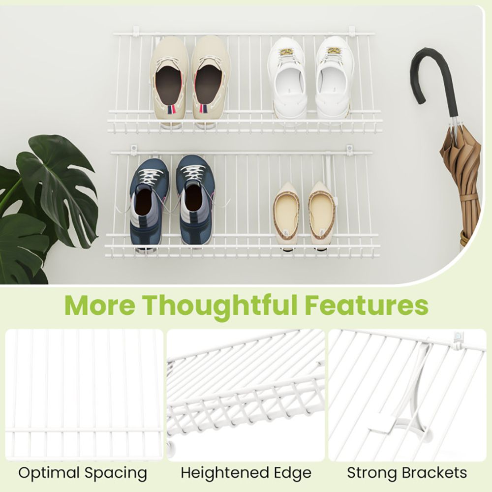 Wall-Mounted Wire Closet Shoe Shelves, Set of Two