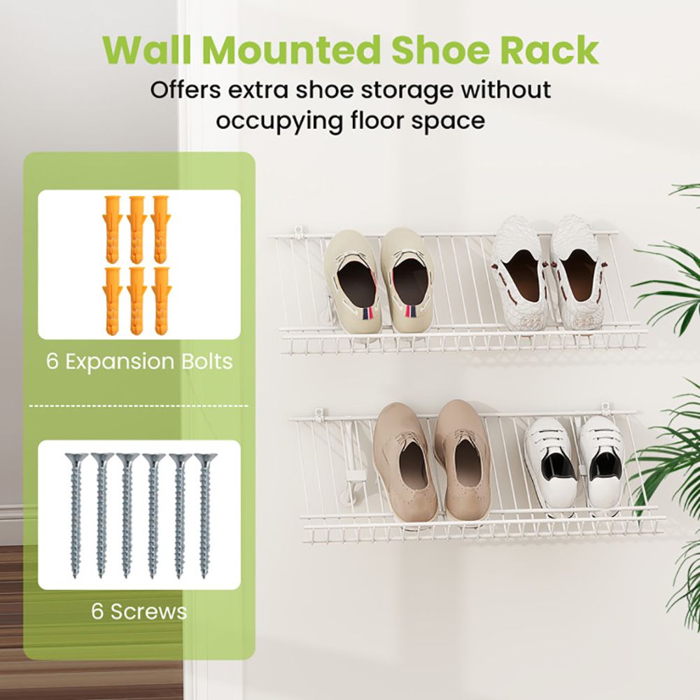Wall-Mounted Wire Closet Shoe Shelves, Set of Two