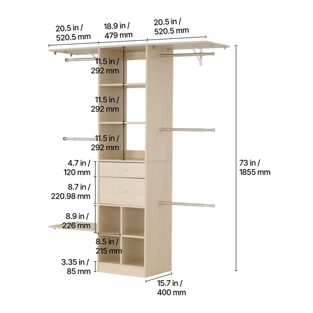 Closet Organizer with Drawers and Adjustable Rods