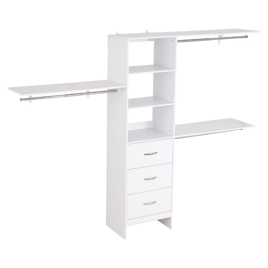Zoned Closet Organizer with Drawers and Adjustable Rods