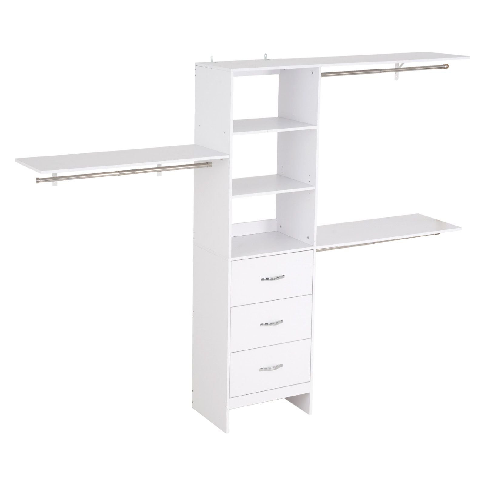 Zoned Closet Organizer with Drawers and Adjustable Rods