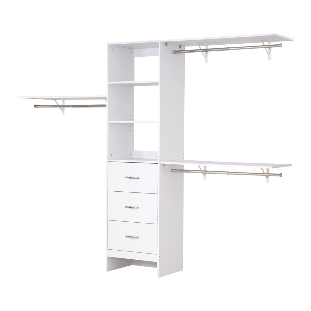 Zoned Closet Organizer with Drawers and Adjustable Rods
