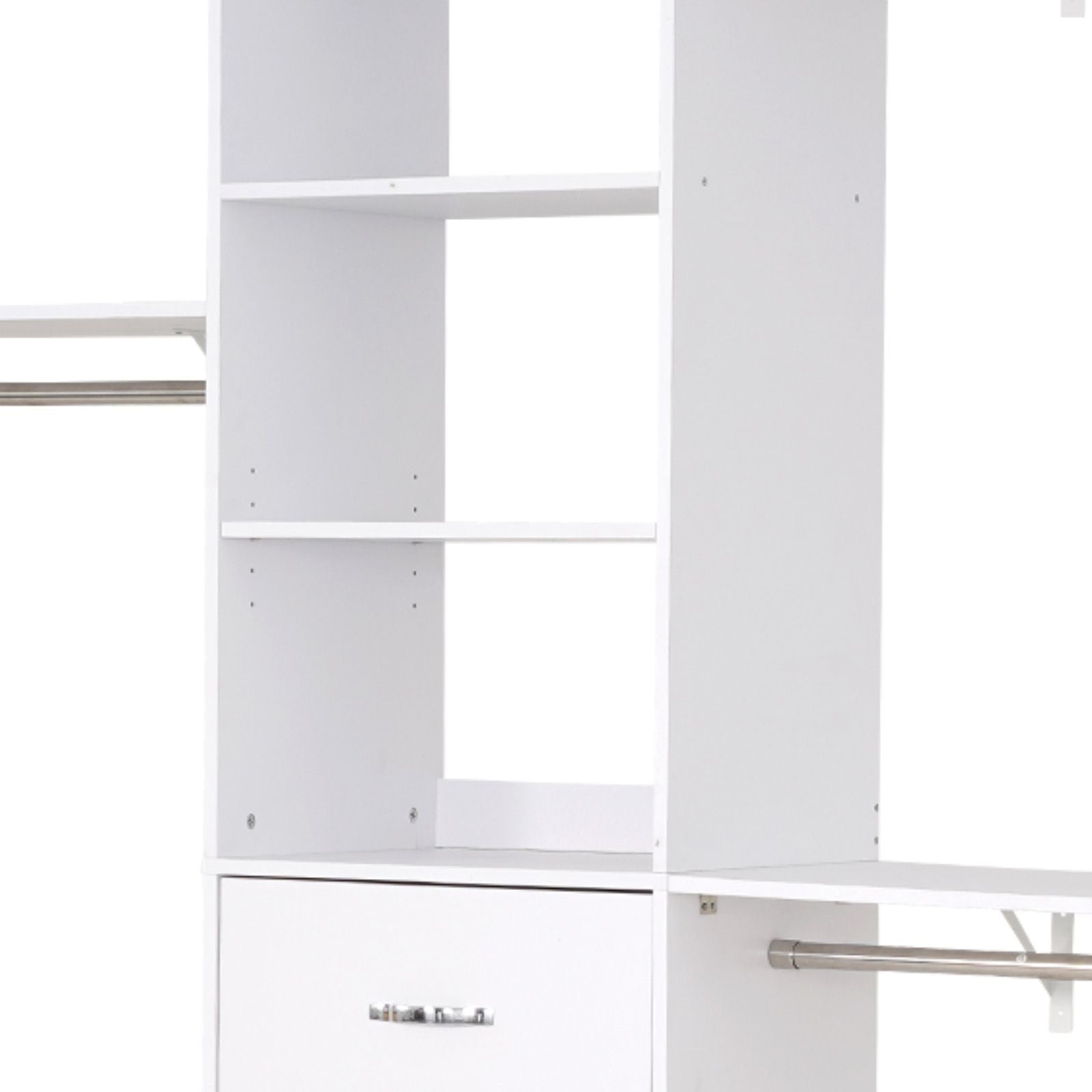 Zoned Closet Organizer with Drawers and Adjustable Rods