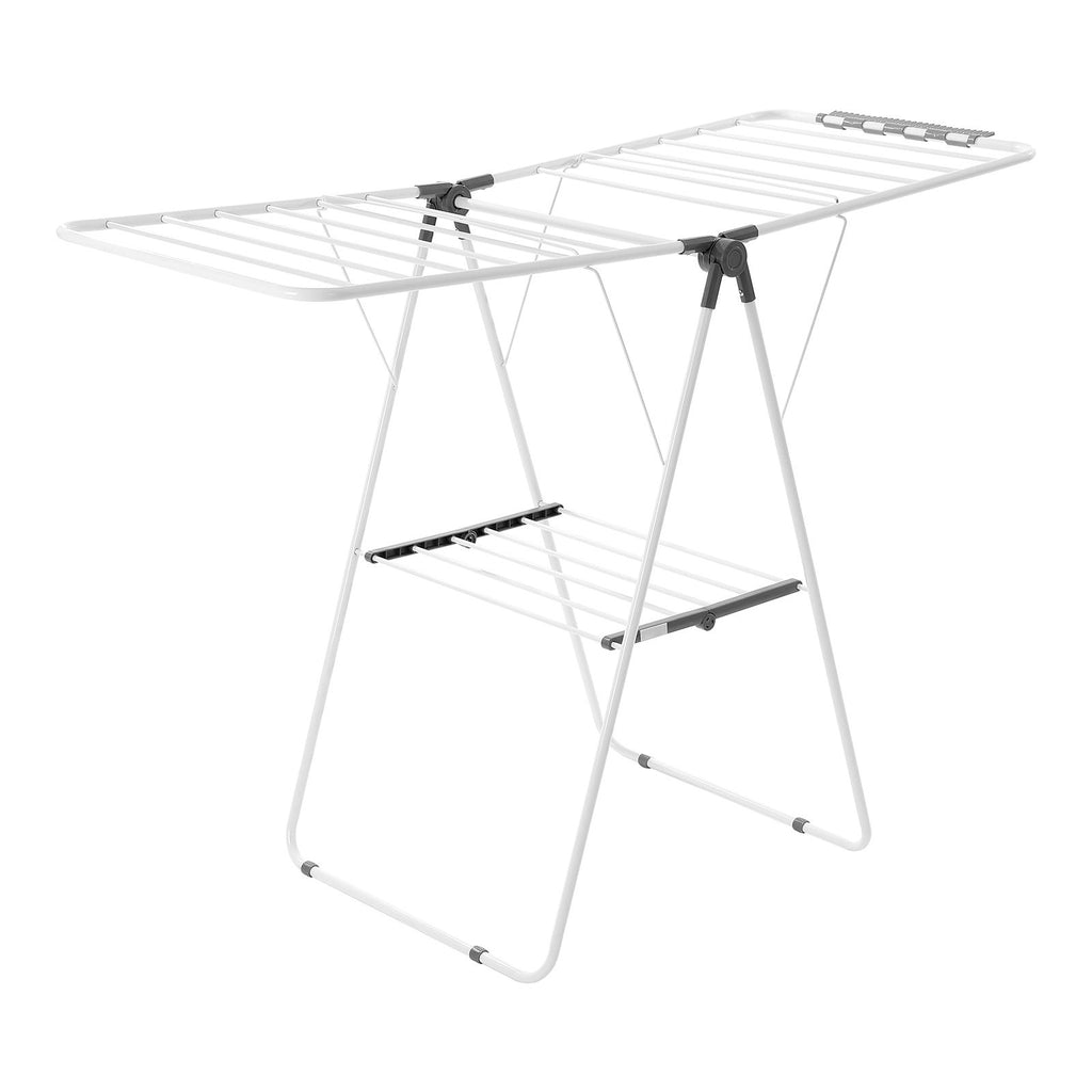 2-Tier Foldable Clothes Drying Rack with 21 Rods & Sock Clips, Adjustable Height