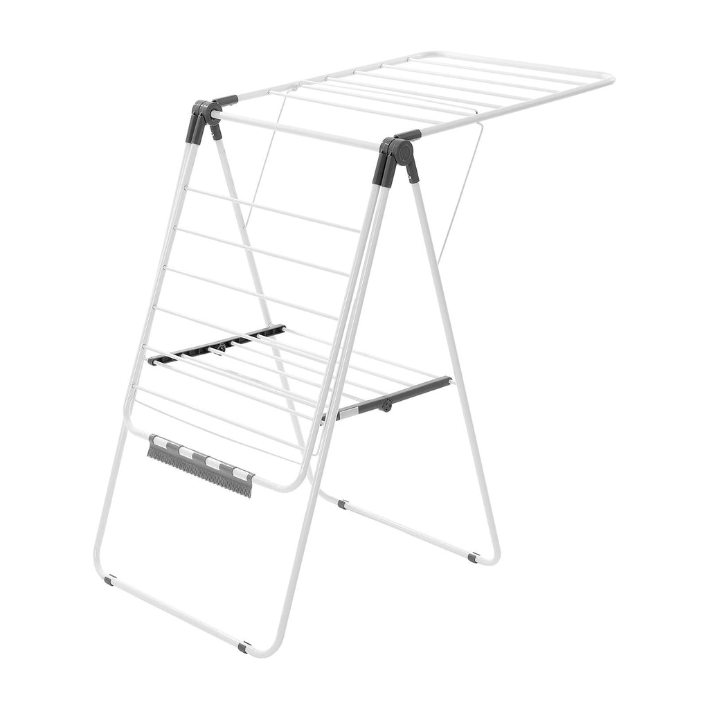 2-Tier Foldable Clothes Drying Rack with 21 Rods & Sock Clips, Adjustable Height