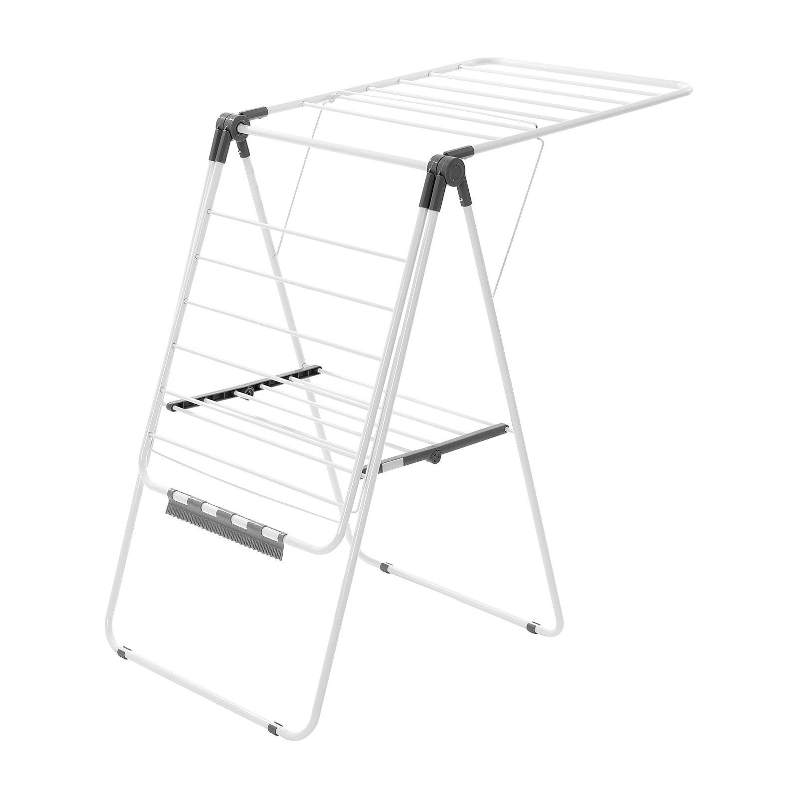 2-Tier Foldable Clothes Drying Rack with 21 Rods & Sock Clips, Adjustable Height