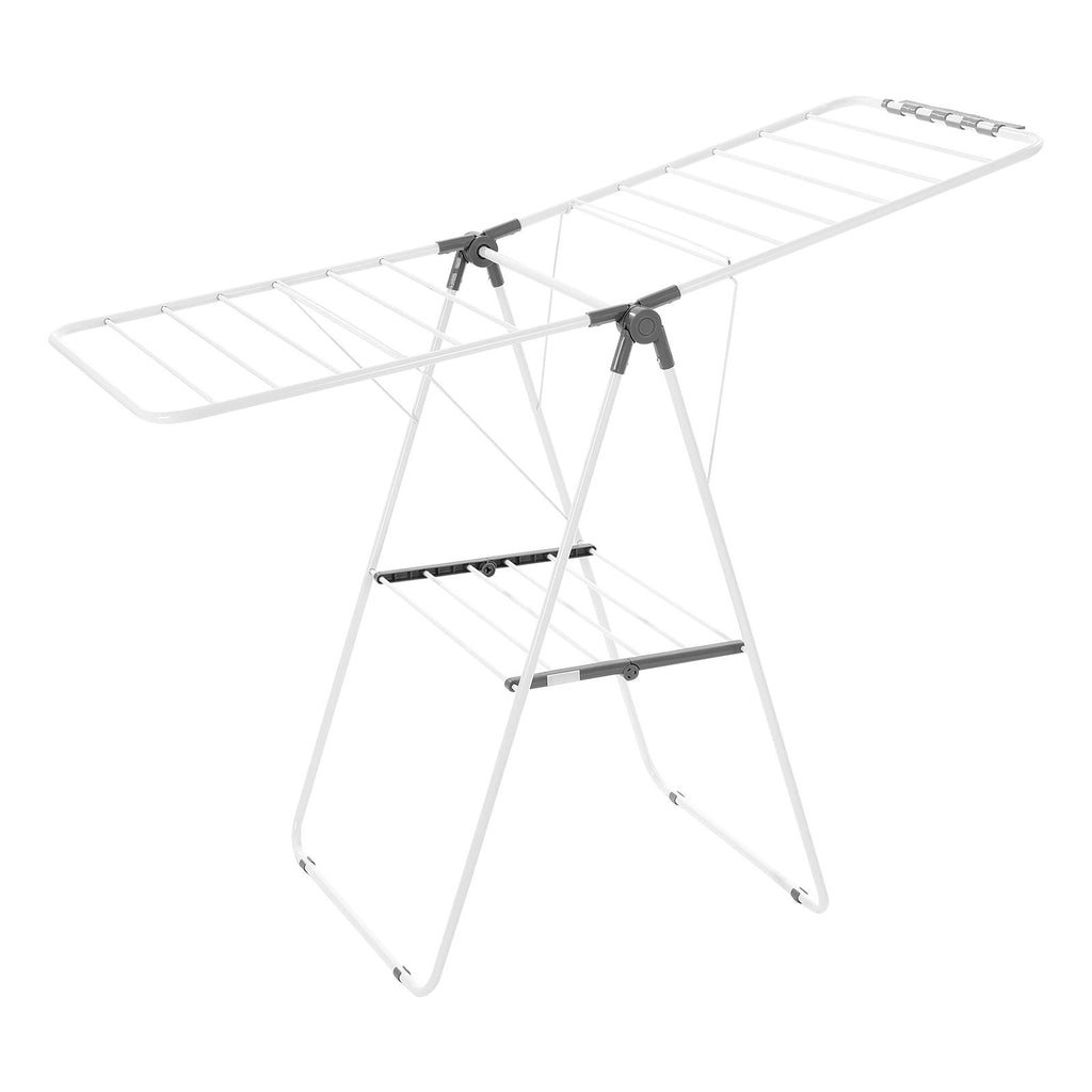 2-Tier Foldable Clothes Drying Rack with 21 Rods & Sock Clips, Adjustable Height