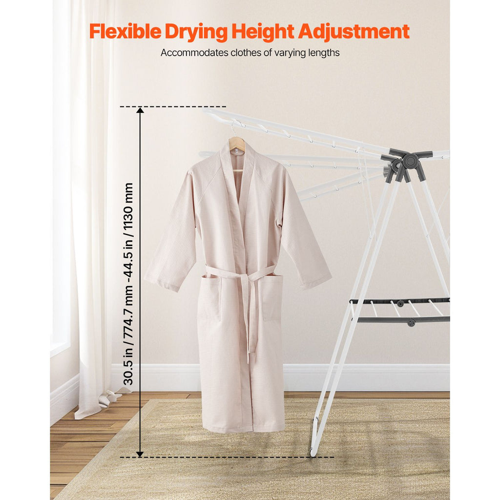 2-Tier Foldable Clothes Drying Rack with 21 Rods & Sock Clips, Adjustable Height