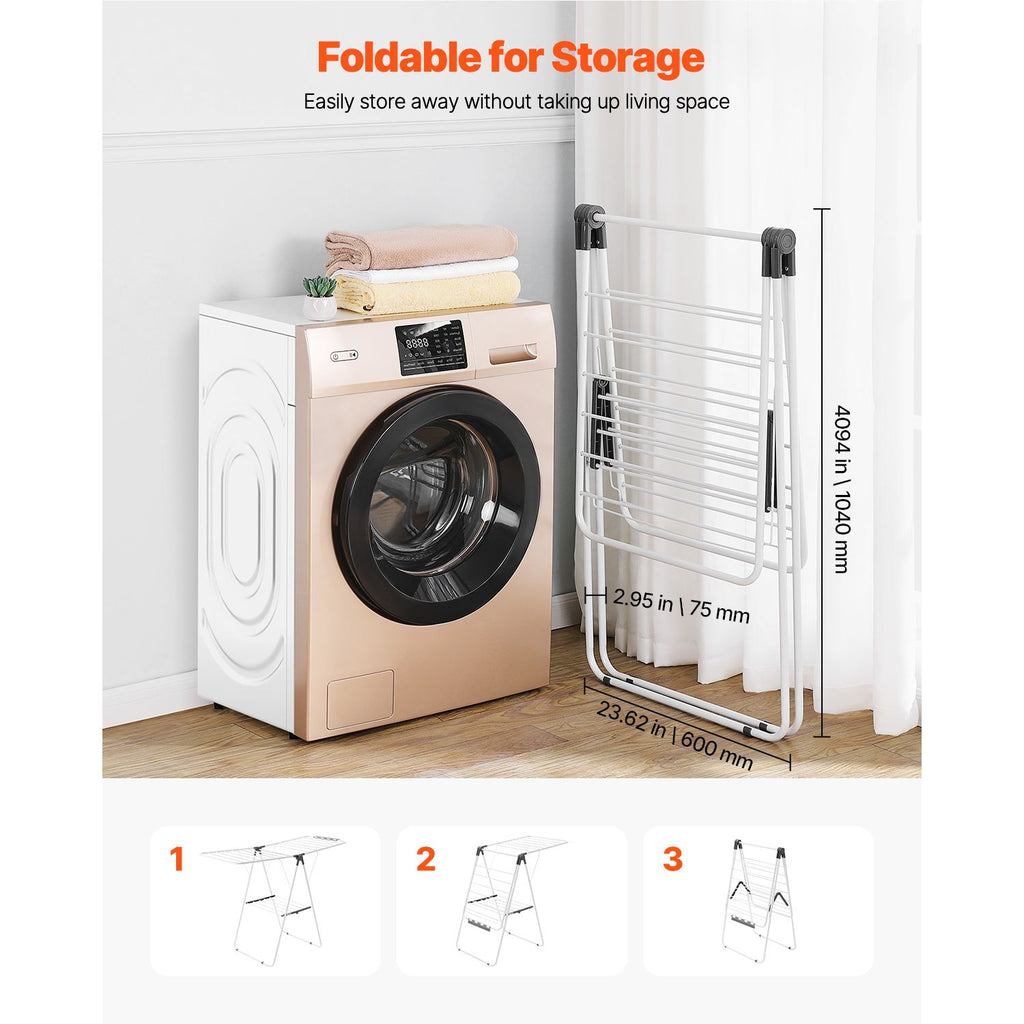 2-Tier Foldable Clothes Drying Rack with 21 Rods & Sock Clips, Adjustable Height