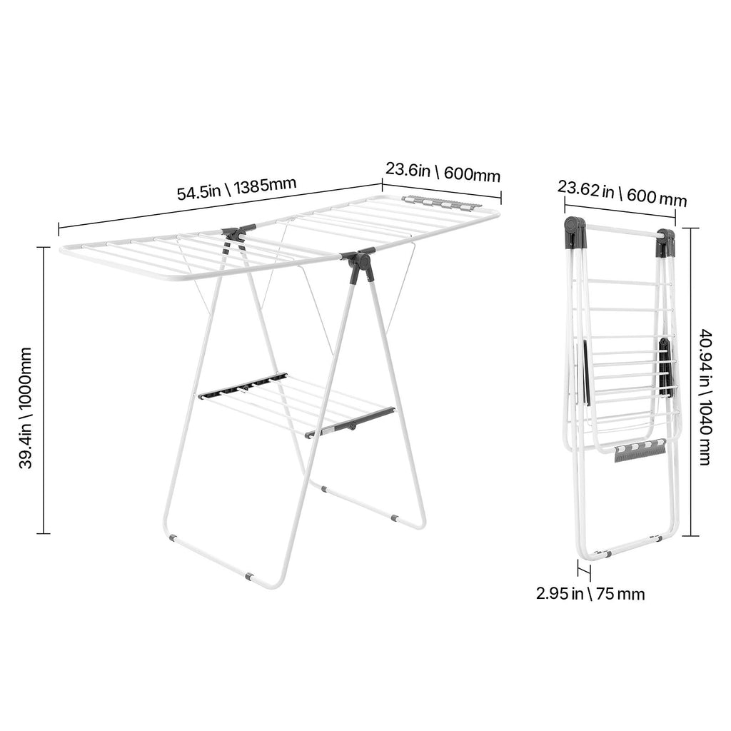 2-Tier Foldable Clothes Drying Rack with 21 Rods & Sock Clips, Adjustable Height