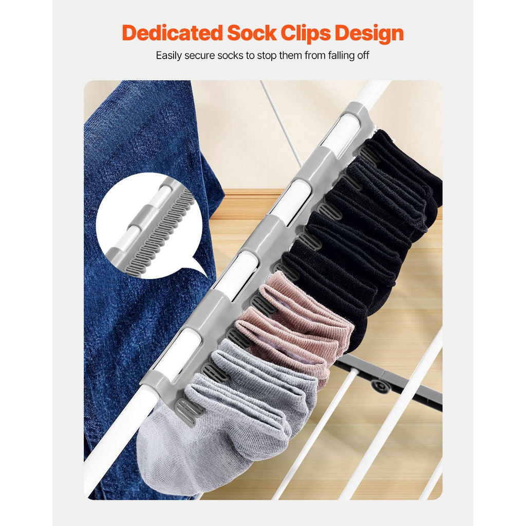 2-Tier Foldable Clothes Drying Rack with 21 Rods & Sock Clips, Adjustable Height