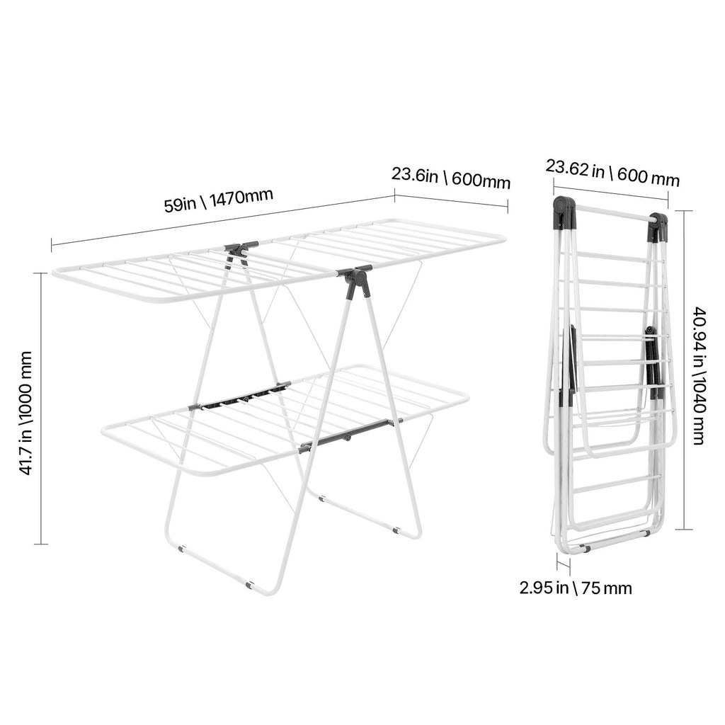 2-Tier Foldable Clothes Drying Rack with 31 Rods & Sock Clips, Adjustable Height