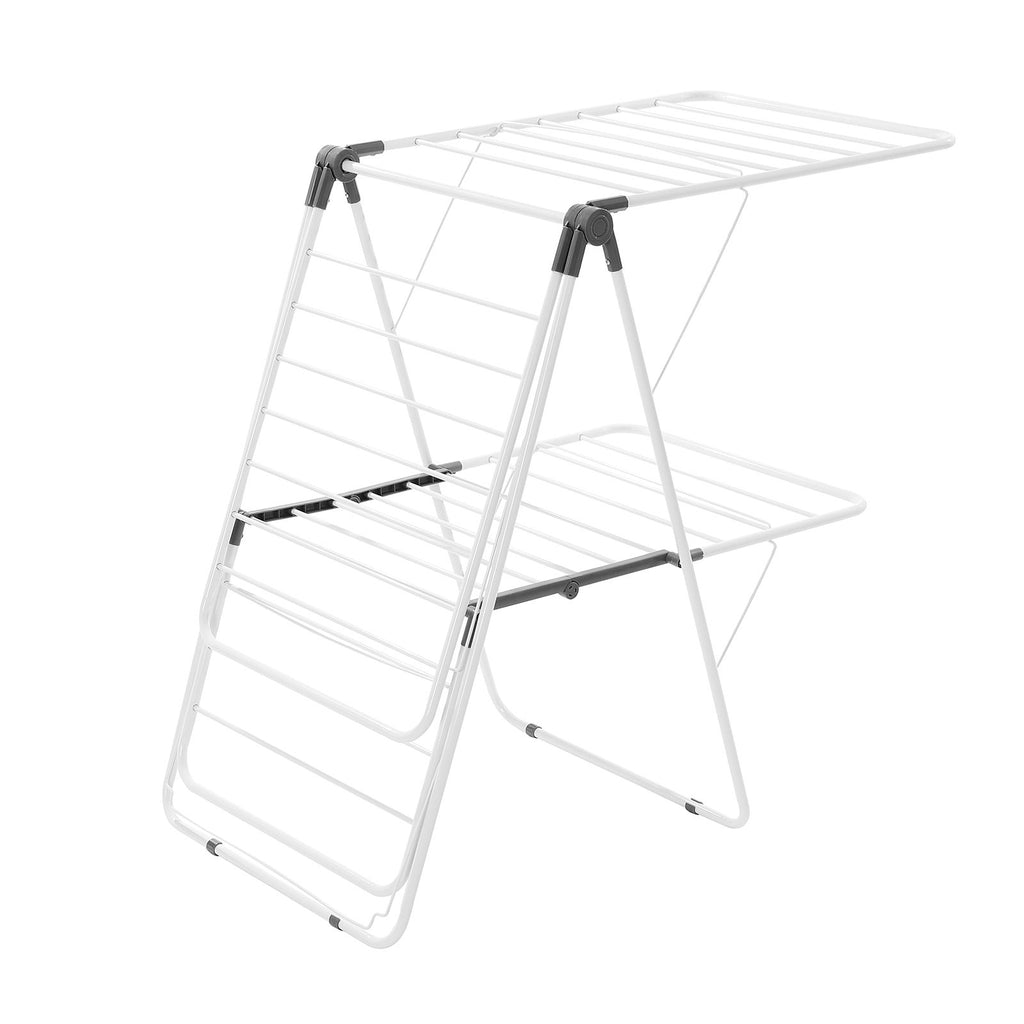 2-Tier Foldable Clothes Drying Rack with 31 Rods & Sock Clips, Adjustable Height