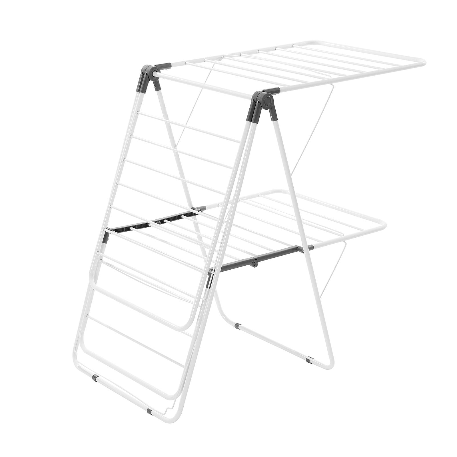 2-Tier Foldable Clothes Drying Rack with 31 Rods & Sock Clips, Adjustable Height