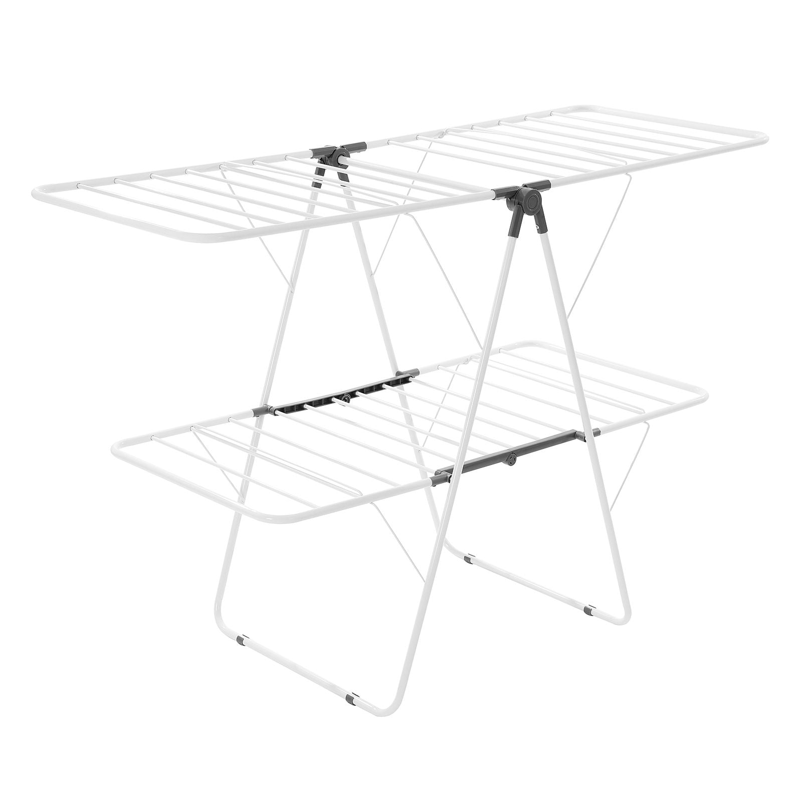 2-Tier Foldable Clothes Drying Rack with 31 Rods & Sock Clips, Adjustable Height