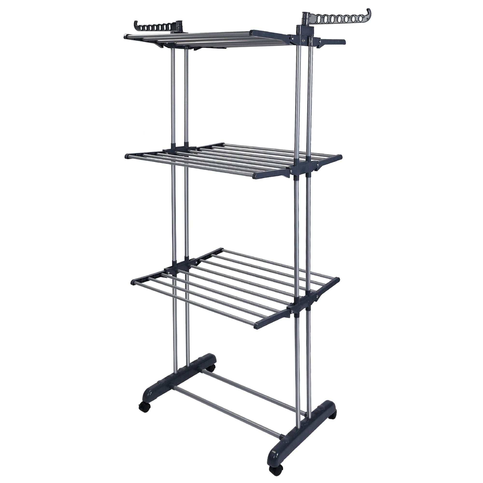 Rolling Clothes Drying Rack with Side Wings – Collapsible Laundry Stand