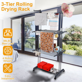 3-Tier Rolling Collapsible Clothes Drying Rack