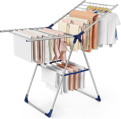 Height-Adjustable Clothes Drying Rack with Foldable Wings – Free-Standing Laundry Dryer for Indoor & Outdoor