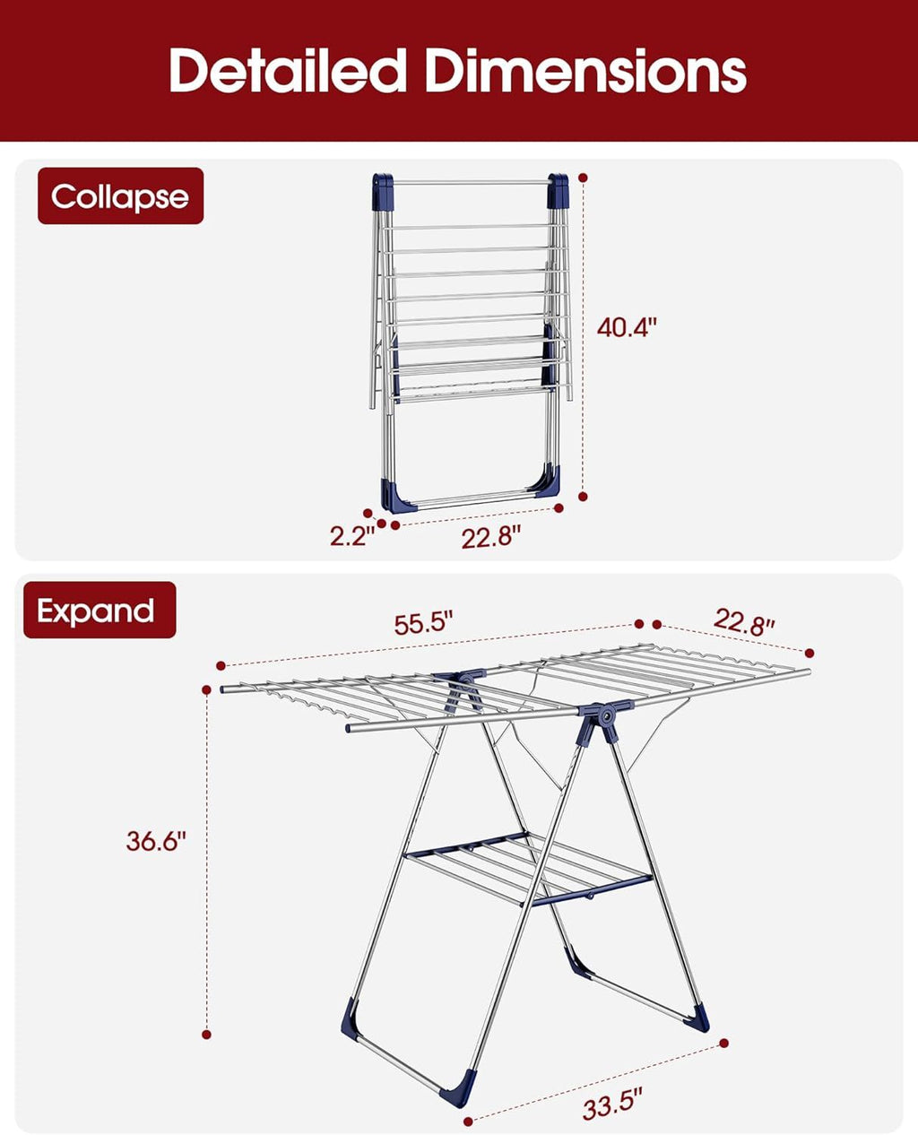 Height-Adjustable Clothes Drying Rack with Foldable Wings – Free-Standing Laundry Dryer for Indoor & Outdoor