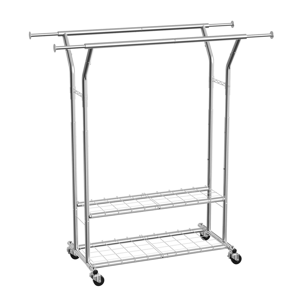 Rolling Clothes Rack with 2 Hanging Rods and Adjustable Height