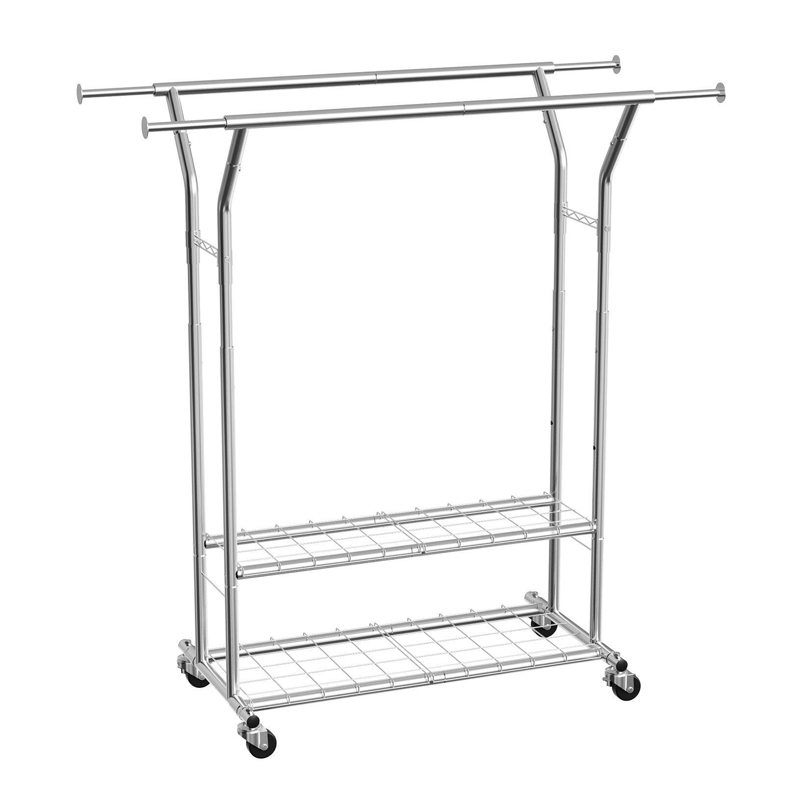 Rolling Clothes Rack with 2 Hanging Rods and Adjustable Height