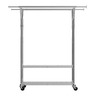 Rolling Clothes Rack with 2 Hanging Rods and Adjustable Height