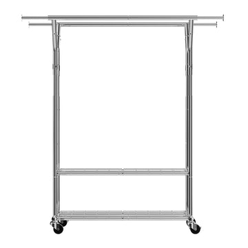 Rolling Clothes Rack with 2 Hanging Rods and Adjustable Height