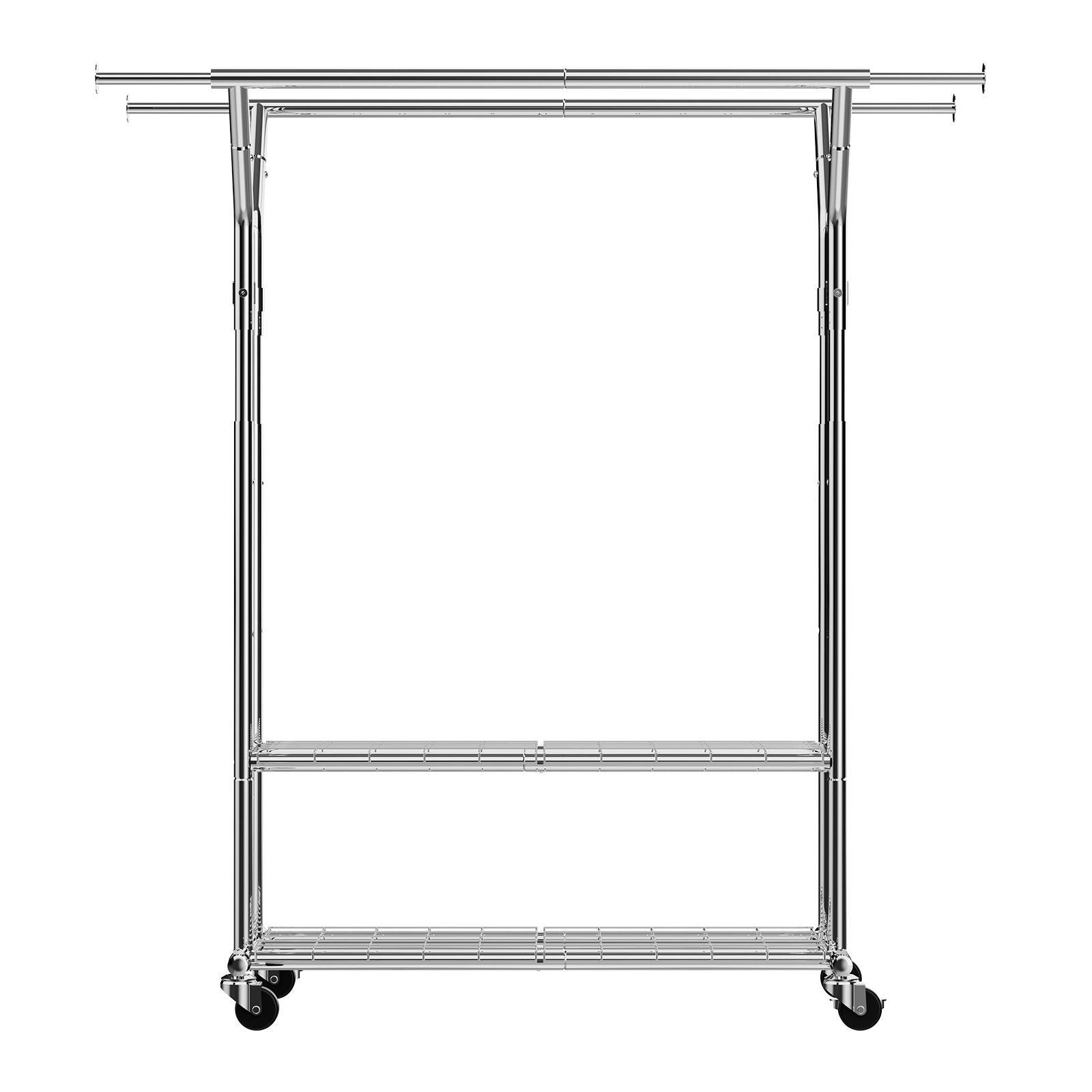 Rolling Clothes Rack with 2 Hanging Rods and Adjustable Height
