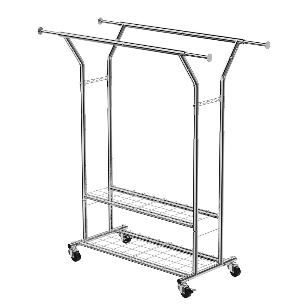 Rolling Clothes Rack with 2 Hanging Rods and Adjustable Height