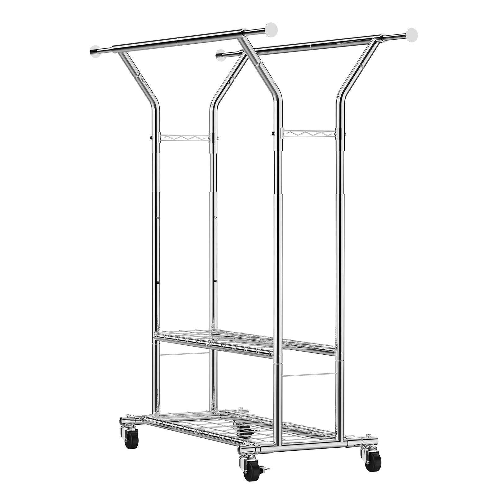 Rolling Clothes Rack with 2 Hanging Rods and Adjustable Height