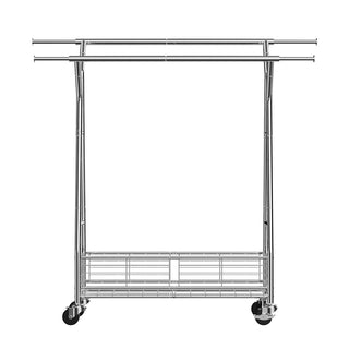 practical Rolling Garment Rack with Storage Basket and Adjustable Rods