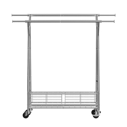 practical Rolling Garment Rack with Storage Basket and Adjustable Rods