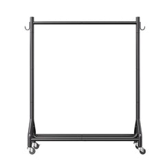 practical Rolling Clothes Rack with Shelves and Side Hooks
