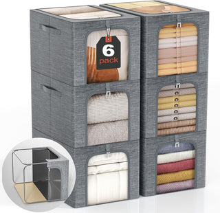6-Pack Stackable Closet Storage Bins with Clear Window