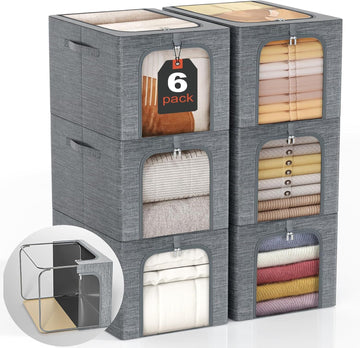 6-Pack Stackable Closet Storage Bins with Clear Window