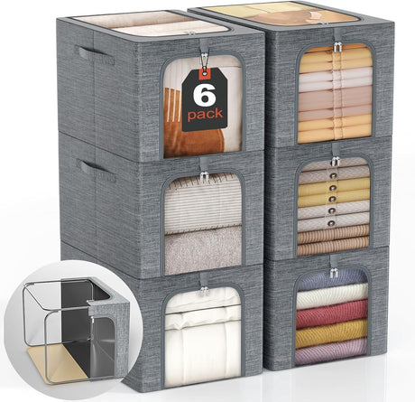 6-Pack Stackable Closet Storage Bins with Clear Window