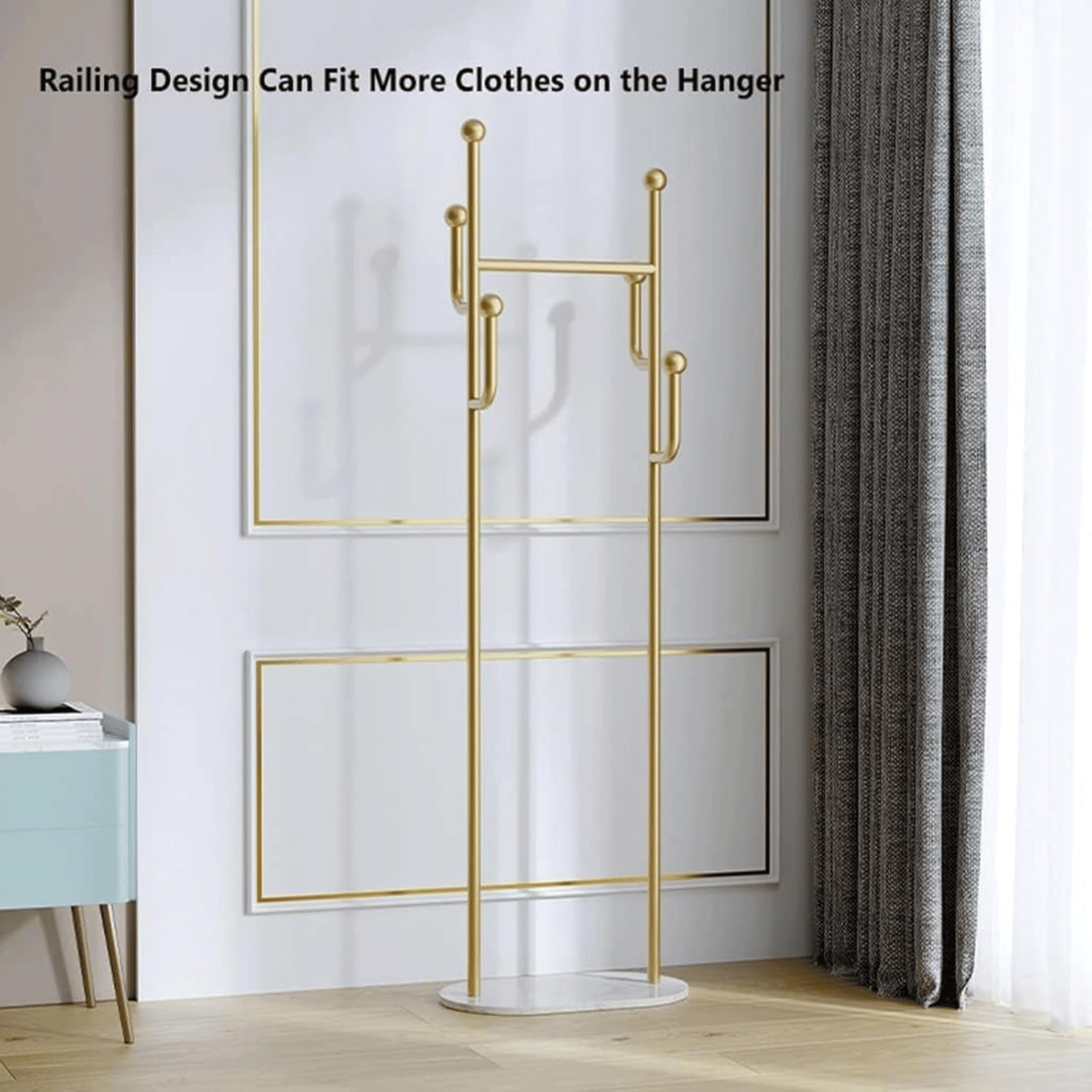 Sturdy Gold Metal Coat Rack with White Shelf and Hooks