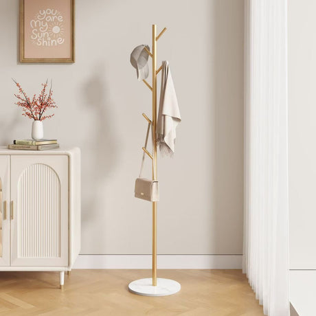 Sturdy Gold Metal Coat Rack with White Shelf for Entryway and Bedroom